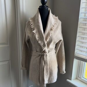 White House Black Market Beige Fringed Sweater